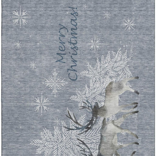 HomeRoots 8' X 10' Stylish Ash Gray, Ivory & Blue Geometric Area Rug – Washable, UV Protected for Busy Homes! 646413