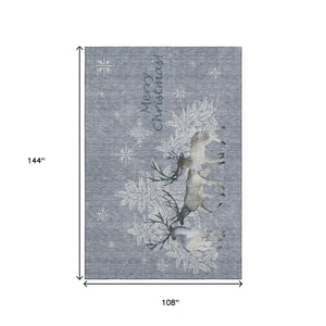 HomeRoots 9' X 12' Modern Geometric Washable Area Rug in Ash Gray, Ivory & Blue with UV Protection & Durability 646414