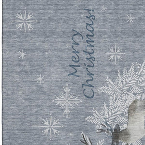 HomeRoots 10' Stylish Ash Gray, Ivory & Blue Geometric Washable Area Rug – UV Protected, Stain Resistant, Durable 646415