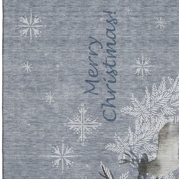HomeRoots 10' Stylish Ash Gray, Ivory & Blue Geometric Washable Area Rug – UV Protected, Stain Resistant, Durable 646415