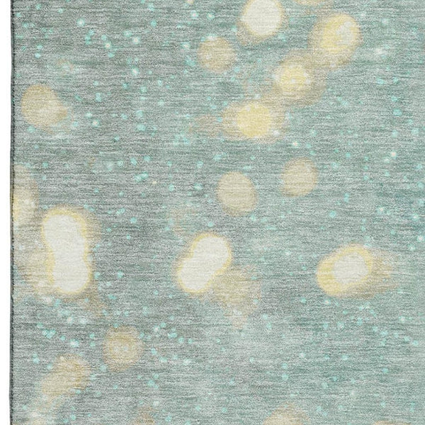 HomeRoots 8' X 10' Stylish Blue Gold Ivory Geometric Area Rug - Washable, UV Protected, Stain Resistant & Durable! 646419