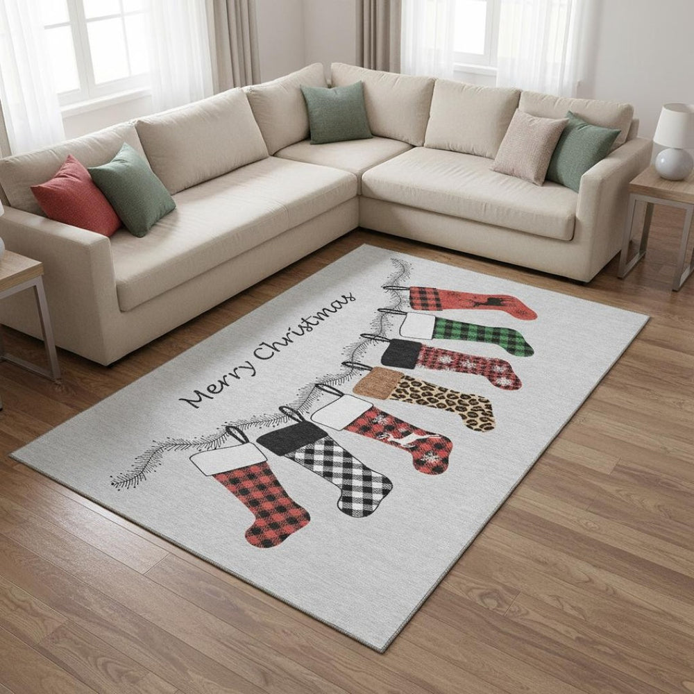 HomeRoots 9' X 12' Gray Red Green Geometric Washable Area Rug - Stain Resistant, UV Protected, Soft & Stylish! 646432