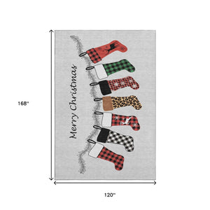 HomeRoots 10' X 14' Gray, Red & Green Geometric Washable Area Rug - Durable, UV-Protected & Stylish Design 646433