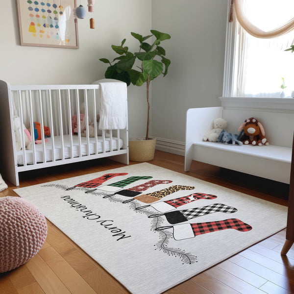 HomeRoots 10' X 14' Gray, Red & Green Geometric Washable Area Rug - Durable, UV-Protected & Stylish Design 646433