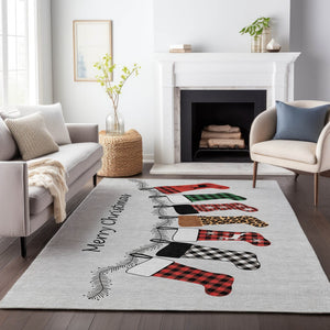 HomeRoots 10' X 14' Gray, Red & Green Geometric Washable Area Rug - Durable, UV-Protected & Stylish Design 646433