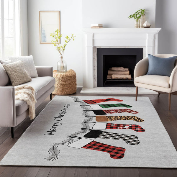 HomeRoots 10' X 14' Gray, Red & Green Geometric Washable Area Rug - Durable, UV-Protected & Stylish Design 646433