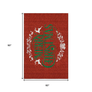 HomeRoots 5' X 8' Vibrant Ruby Red, Green & Ivory Geometric Area Rug - Washable, Stain Resistant & UV Protected 646435