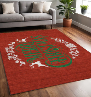 HomeRoots 5' X 8' Vibrant Ruby Red, Green & Ivory Geometric Area Rug - Washable, Stain Resistant & UV Protected 646435