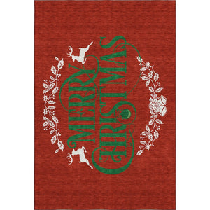 HomeRoots 5' X 8' Vibrant Ruby Red, Green & Ivory Geometric Area Rug - Washable, Stain Resistant & UV Protected 646435
