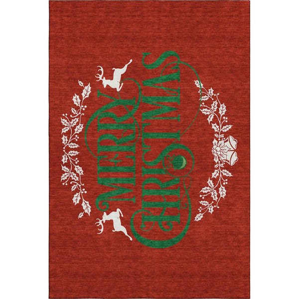 HomeRoots 5' X 8' Vibrant Ruby Red, Green & Ivory Geometric Area Rug - Washable, Stain Resistant & UV Protected 646435