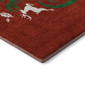 HomeRoots 5' X 8' Vibrant Ruby Red, Green & Ivory Geometric Area Rug - Washable, Stain Resistant & UV Protected 646435