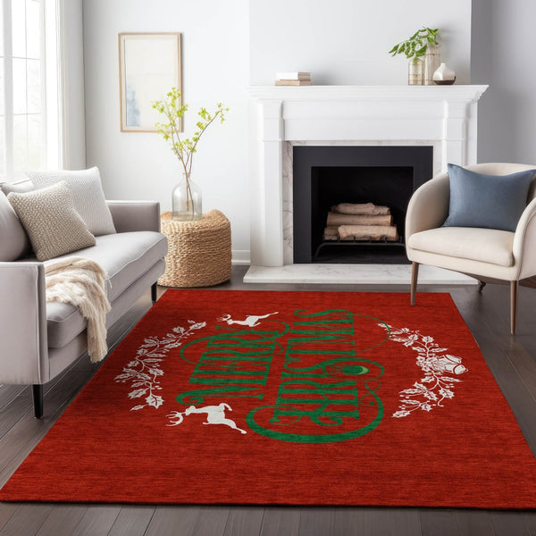 HomeRoots 5' X 8' Vibrant Ruby Red, Green & Ivory Geometric Area Rug - Washable, Stain Resistant & UV Protected 646435