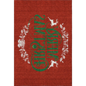 HomeRoots 5' X 8' Vibrant Ruby Red, Green & Ivory Geometric Area Rug - Washable, Stain Resistant & UV Protected 646435