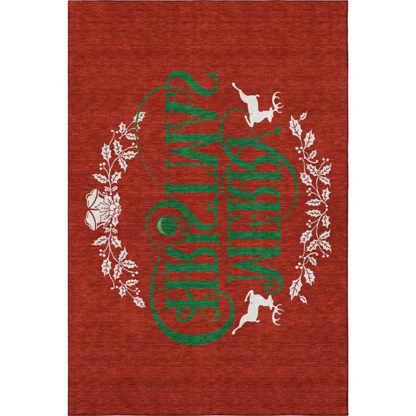 HomeRoots 5' X 8' Vibrant Ruby Red, Green & Ivory Geometric Area Rug - Washable, Stain Resistant & UV Protected 646435