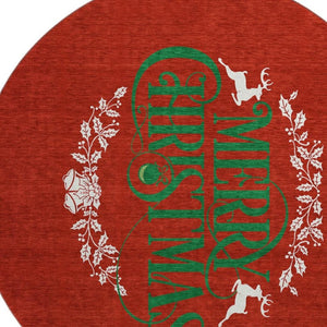 HomeRoots 8' Ruby Red Green Geometric Washable Round Rug - Durable, UV-Protected, Stain-Resistant for Homes 646436