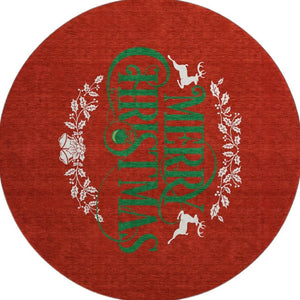 HomeRoots 8' Ruby Red Green Geometric Washable Round Rug - Durable, UV-Protected, Stain-Resistant for Homes 646436