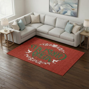 HomeRoots 8' X 10' Modern Ruby Red, Green & Ivory Geometric Washable Area Rug with UV Protection & Durability 646437