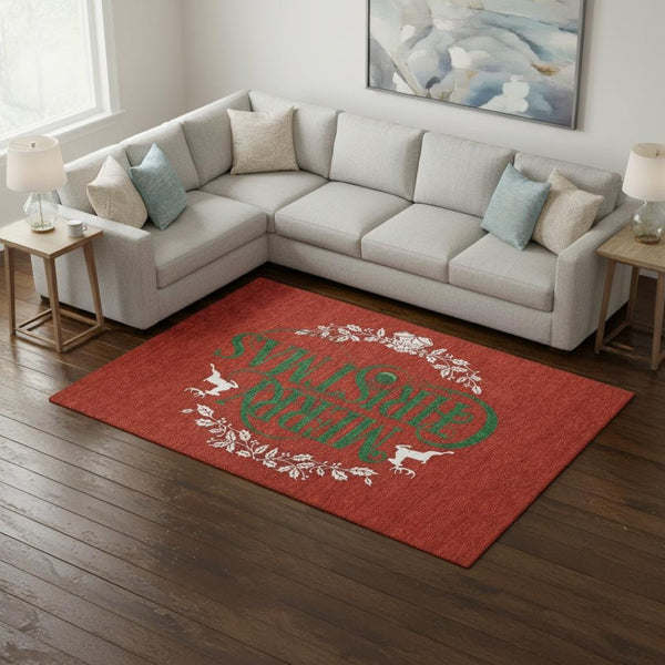 HomeRoots 8' X 10' Modern Ruby Red, Green & Ivory Geometric Washable Area Rug with UV Protection & Durability 646437