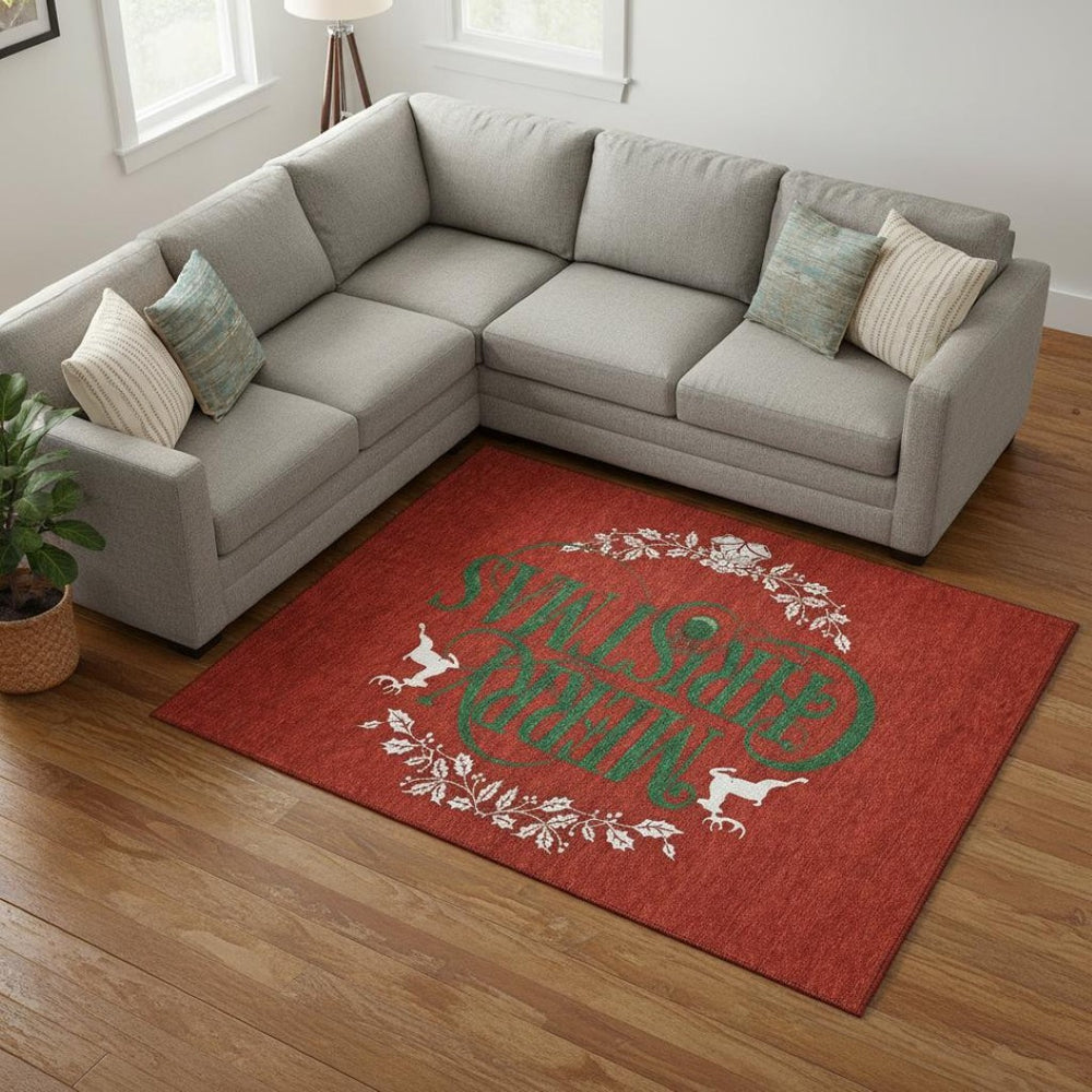 HomeRoots 9' X 12' Ruby Red Geometric Washable Area Rug - Stylish, Durable, Stain-Resistant for High Traffic Homes 646438