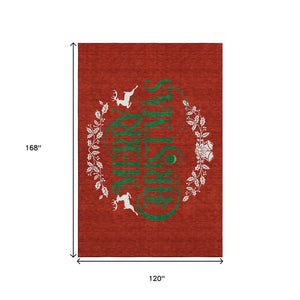 HomeRoots 10' X 14' Ruby Red, Green & Ivory Geometric Washable Area Rug - Durable, Stain-Resistant, UV Protected! 646439