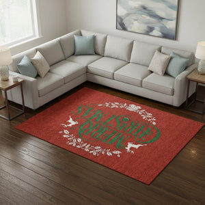 HomeRoots 10' X 14' Ruby Red, Green & Ivory Geometric Washable Area Rug - Durable, Stain-Resistant, UV Protected! 646439