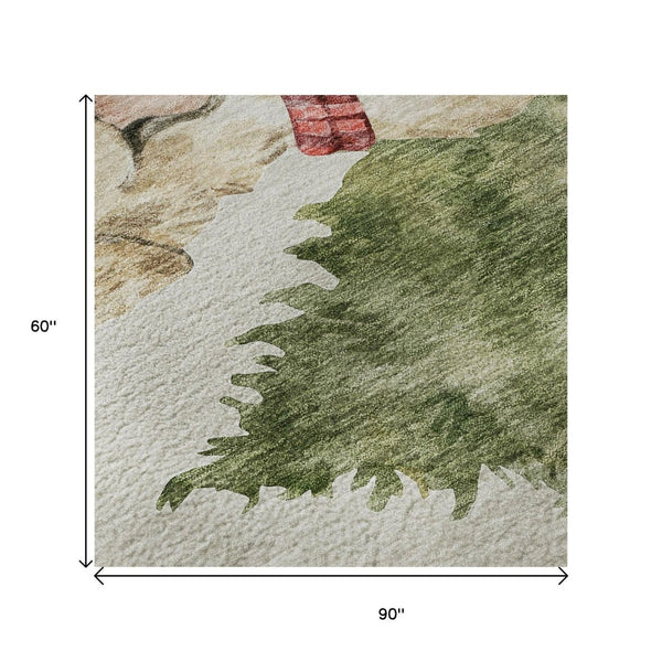 HomeRoots 5' X 8' Washable Taupe Green & Gray Animal Print Area Rug - Durable, Stain-Resistant, UV Protected 646447