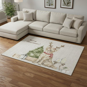 HomeRoots 8' X 10' Stylish Taupe Green & Gray Animal Print Area Rug - Washable, UV Protected & Durable! 646449