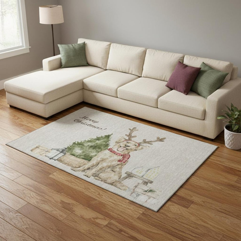 HomeRoots 9' X 12' Stylish Taupe Green Gray Animal Print Area Rug - Washable, UV-Protected, Durable Design! 646450