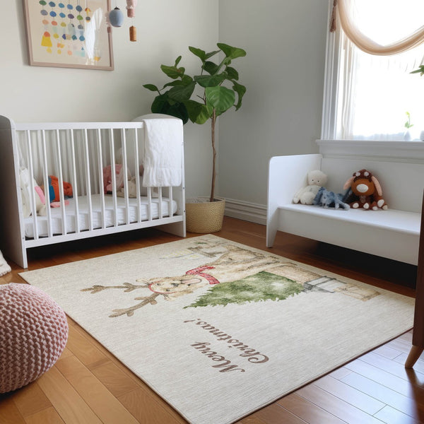HomeRoots 10' X 14' Stylish Washable Area Rug in Taupe, Green & Gray Animal Print with UV Protection & Durability 646451