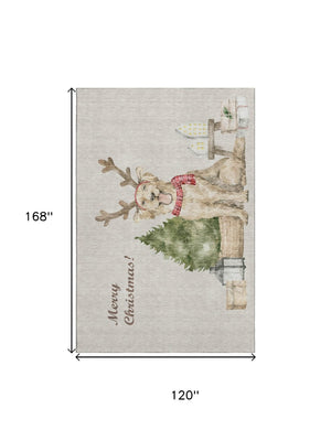 HomeRoots 10' X 14' Stylish Washable Area Rug in Taupe, Green & Gray Animal Print with UV Protection & Durability 646451