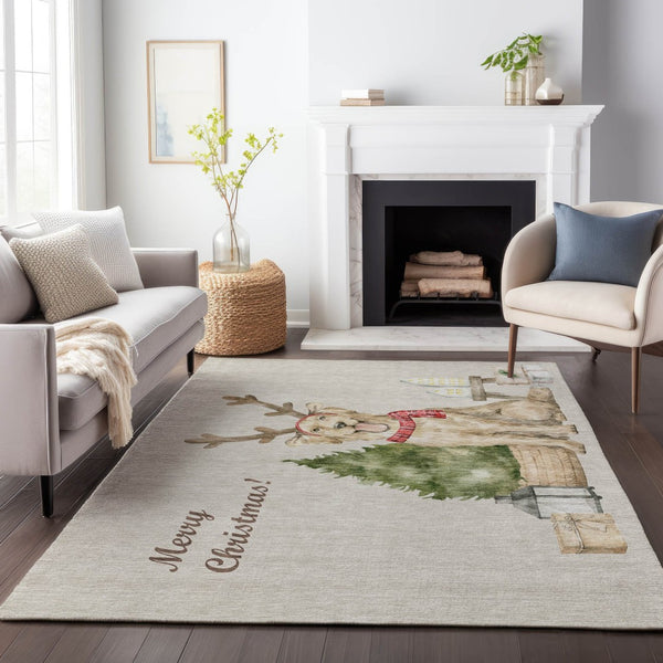 HomeRoots 10' X 14' Stylish Washable Area Rug in Taupe, Green & Gray Animal Print with UV Protection & Durability 646451