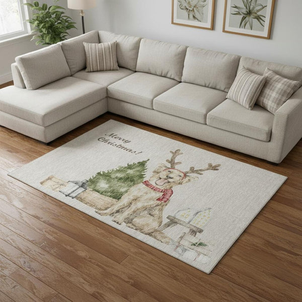 HomeRoots 10' X 14' Stylish Washable Area Rug in Taupe, Green & Gray Animal Print with UV Protection & Durability 646451