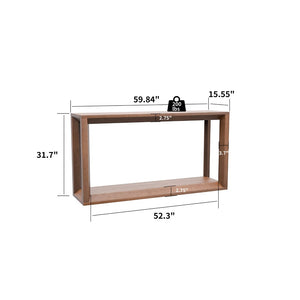 English Elm 60" Solid Wood Veneer Console Table Distressed Finish Four Pillar Base Entryway Living Room Dark Brown W1435P337643