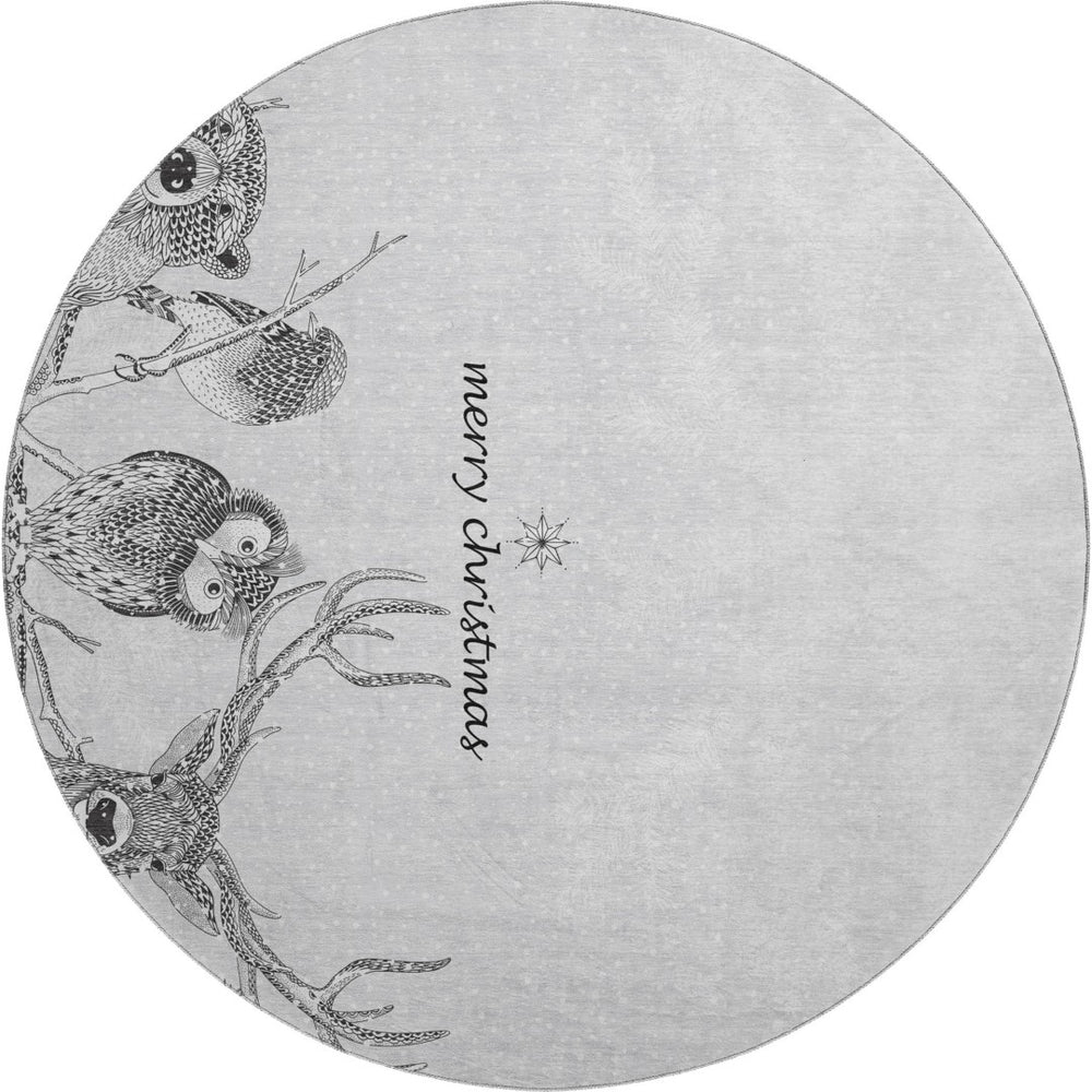 HomeRoots 8' Gray and Ivory Animal Print Washable Round Rug - Stylish, Durable, UV-Protected & Easy-Clean Design 646460