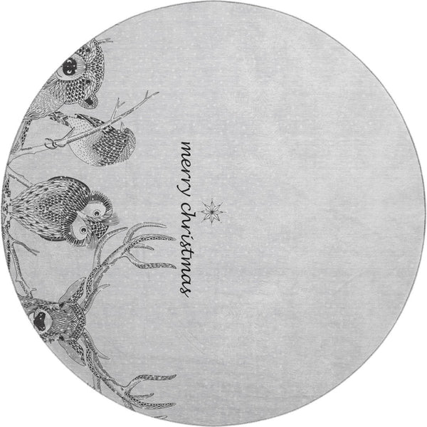 HomeRoots 8' Gray and Ivory Animal Print Washable Round Rug - Stylish, Durable, UV-Protected & Easy-Clean Design 646460