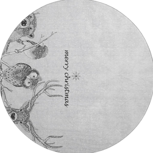 HomeRoots 8' Gray and Ivory Animal Print Washable Round Rug - Stylish, Durable, UV-Protected & Easy-Clean Design 646460