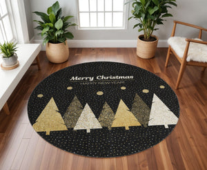 HomeRoots 8' Midnight Gold Polka Dot Washable Round Rug - Durable, UV Protected, Perfect for Every Room! 646466