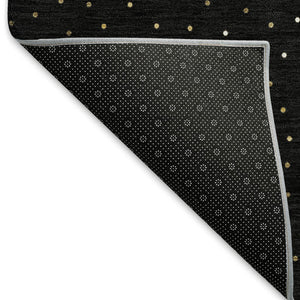 HomeRoots 8' Midnight Gold Polka Dot Washable Round Rug - Durable, UV Protected, Perfect for Every Room! 646466