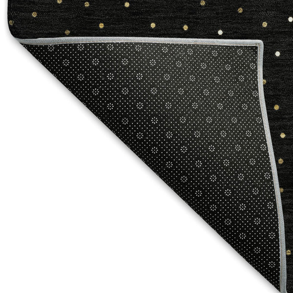 HomeRoots 8' Midnight Gold Polka Dot Washable Round Rug - Durable, UV Protected, Perfect for Every Room! 646466