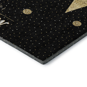HomeRoots 8' Midnight Gold Polka Dot Washable Round Rug - Durable, UV Protected, Perfect for Every Room! 646466