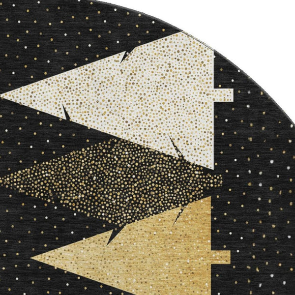HomeRoots 8' Midnight Gold Polka Dot Washable Round Rug - Durable, UV Protected, Perfect for Every Room! 646466