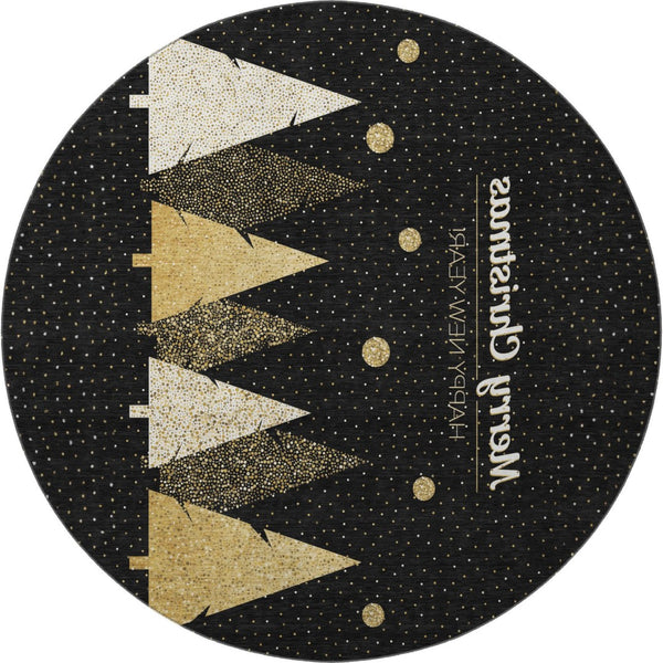 HomeRoots 8' Midnight Gold Polka Dot Washable Round Rug - Durable, UV Protected, Perfect for Every Room! 646466