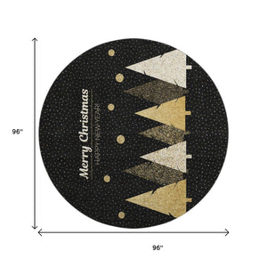 HomeRoots 8' Midnight Gold Polka Dot Washable Round Rug - Durable, UV Protected, Perfect for Every Room! 646466
