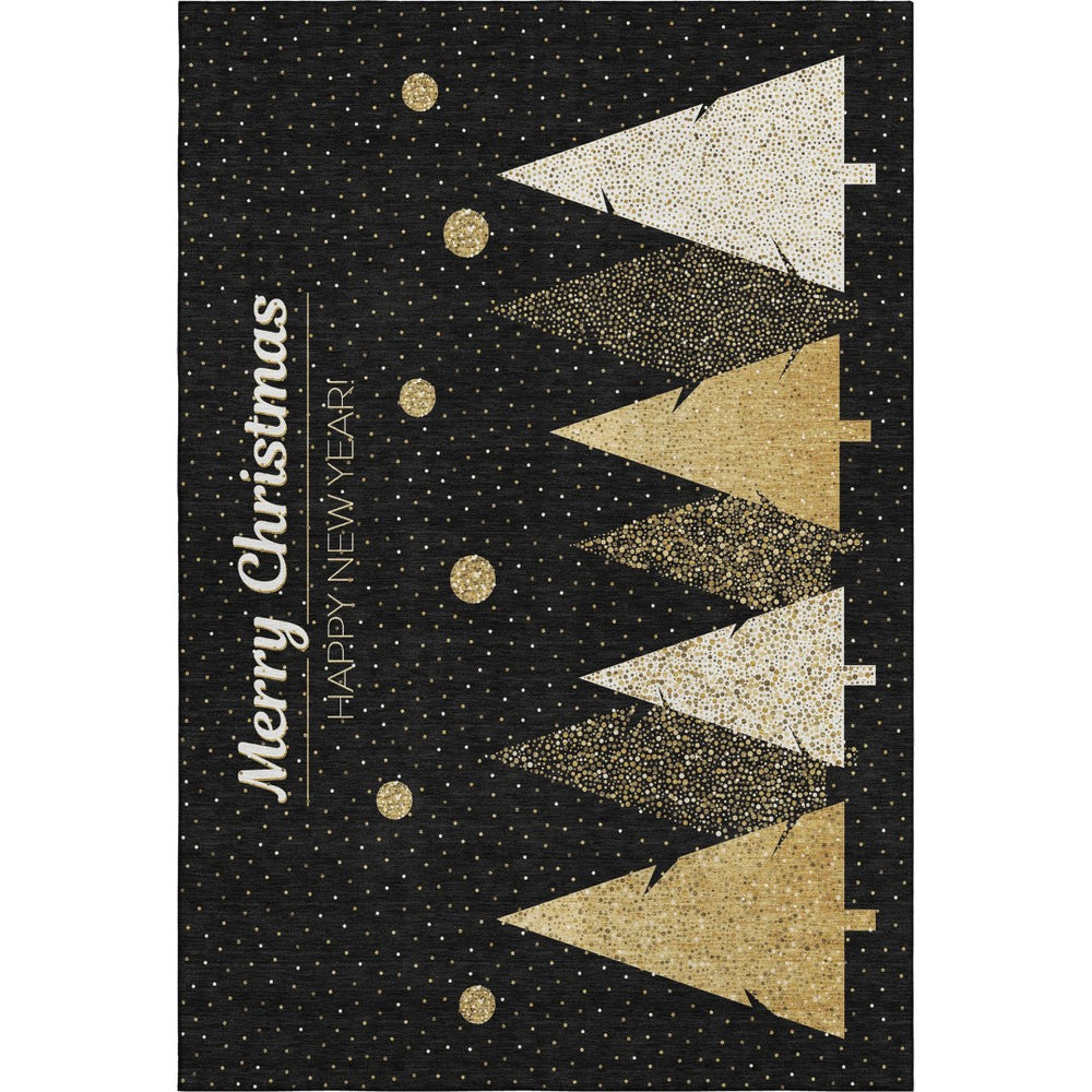HomeRoots 8' X 10' Stylish Midnight Gold & Ivory Polka Dot Washable Area Rug with UV Protection & Durability 646467