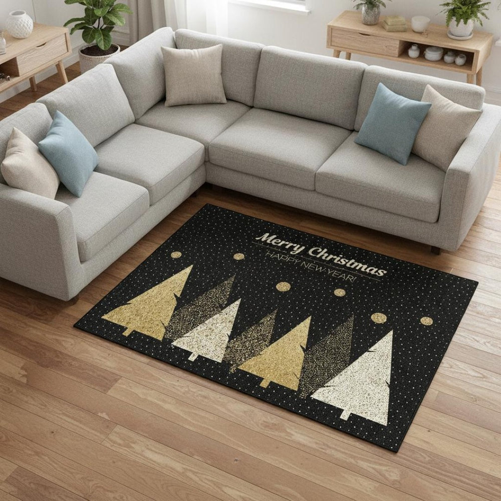 HomeRoots 9' X 12' Polka Dot Midnight Gold & Ivory Area Rug – Washable, UV Protected, Perfect for Busy Homes! 646468