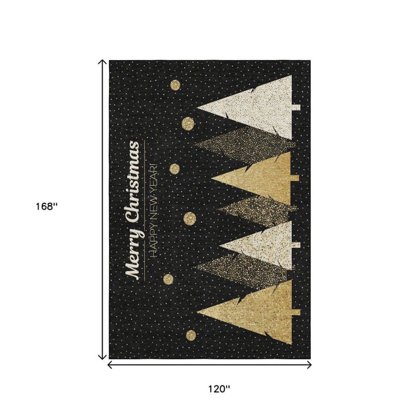 HomeRoots 10' Midnight Gold & Ivory Polka Dot Area Rug - Washable, UV Protected, Stain Resistant, Durable Style! 646469