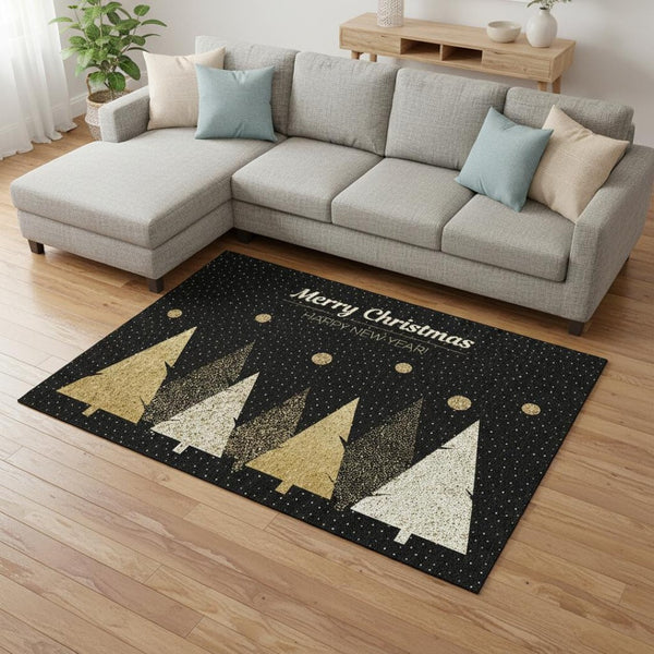 HomeRoots 10' Midnight Gold & Ivory Polka Dot Area Rug - Washable, UV Protected, Stain Resistant, Durable Style! 646469