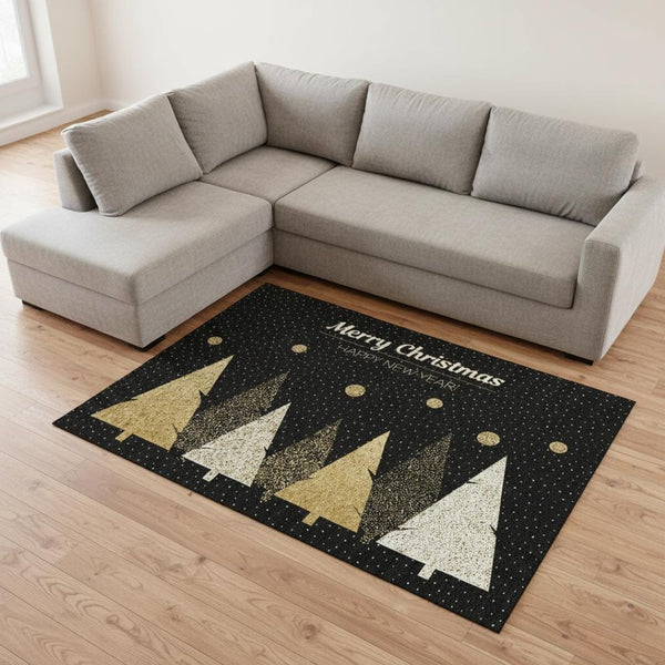 HomeRoots 10' Midnight Gold & Ivory Polka Dot Area Rug - Washable, UV Protected, Stain Resistant, Durable Style! 646469