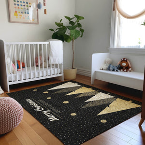 HomeRoots 10' Midnight Gold & Ivory Polka Dot Area Rug - Washable, UV Protected, Stain Resistant, Durable Style! 646469