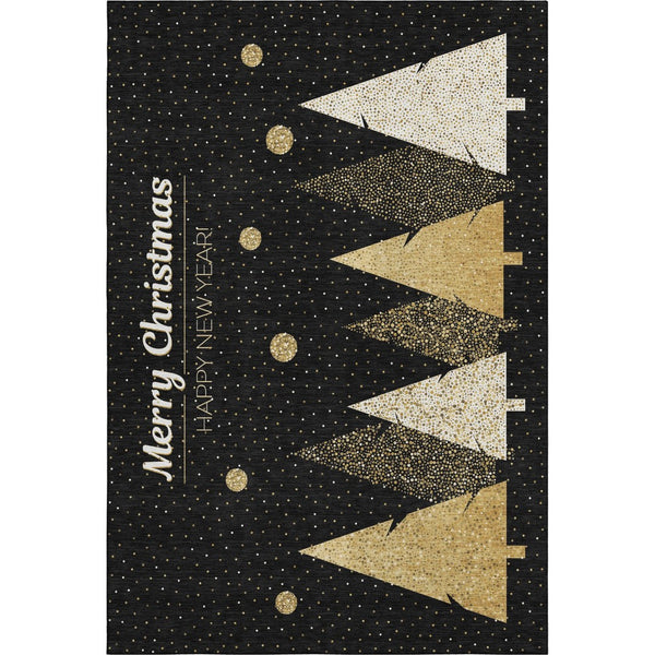 HomeRoots 10' Midnight Gold & Ivory Polka Dot Area Rug - Washable, UV Protected, Stain Resistant, Durable Style! 646469
